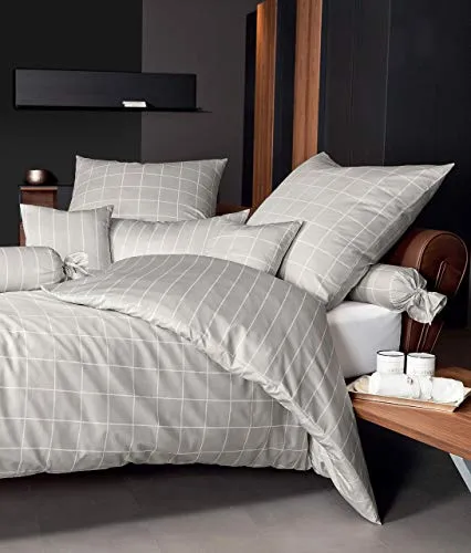 Janine Mako Satin Bettwäsche modernclassic 80 x 80 cm naturell Fb. 37 - Bettwäsche-Sets aus 100% Mako-Baumwolle, wendbar und mit elegantem Seidenfinish. Hautsympathisch, pflegeleicht und made in Germany - für erholsamen Schlaf in stilvollem Design.