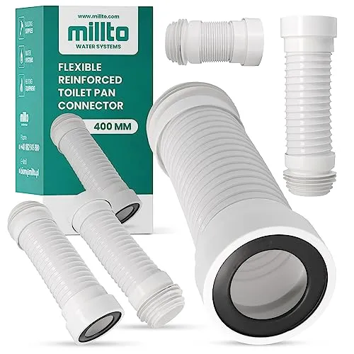 Millto™ WC Anschlussstutzen PVC Flexibel 110 x 400 mm Abfluss Weiß Pfannenanschluss Rohr Verstärkt Toilettenabfall Passend für Alle Konfigurationen