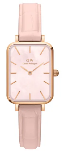Elegante Damen-Uhr Daniel Wellington DW00100508 in Roségold - Exklusive Armbanduhr aus der Quadro Kollektion mit elegantem Perlmuttzifferblatt und langlebigem rosafarbenem Lederarmband. Perfekt für stilbewusste Frauen.