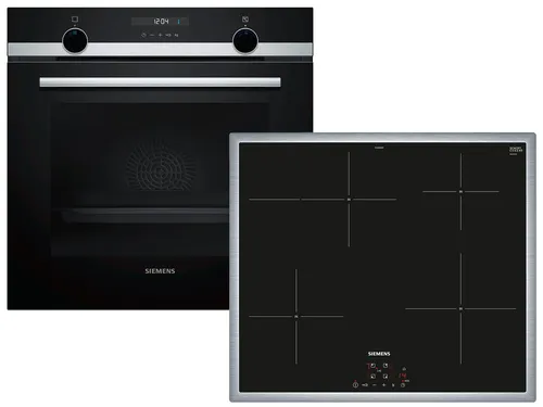 Siemens EQ522XA01Z Set Backofen HB517GBS0 Edelstahl + Induktionskochfeld EH64KBFB5E - Backofenset mit 7 Funktionen, intuitiver Steuerung und powerBoost für schnelle Ankochzeiten – ideal für moderne Küchen.