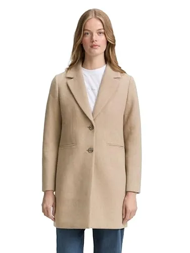TOM TAILOR Denim Damen Mantel 1046689 - 38003-Natural Beige Melange, XL - Funktionsjacke mit weichem Wollanteil und Reverskragen, ideal für stilvolle Wärme und Bewegungsfreiheit, perfekt für die kühle Jahreszeit.