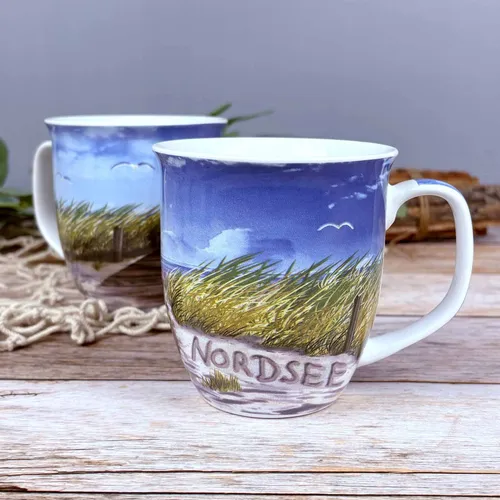 Kaffeebecher maritim Nordsee Düne Strand Tasse aus Porzellan