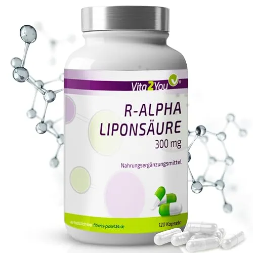 Vita2You R - Alpha Liponsäure 300mg - 120 Kapseln - Hohe Bioverfügbarkeit durch R-Form - Hochdosiert - Vegan - Premium Qualität