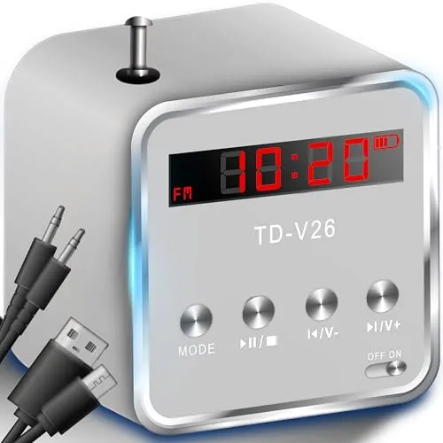 Retoo Lautsprecher, Mini Tragbar mit FM Radio, Bluetooth, 3W Leistung, USB/AUX/TF Eingänge, Mp3 Rekorder, LED-Beleuchtung, Ausziehbare Antenne