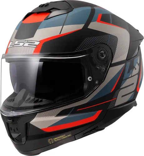 LS2 FF808 Stream II Road Helm, schwarz-blau-orange, Größe M - Motorradhelm mit kratzfestem Visier und atmungsaktivem Innenfutter für optimalen Komfort und Sicherheit auf jeder Fahrt.