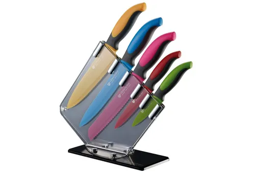 GRÄWE Messerset 6-tlg. mit farbigen Messern und praktischen Messerblock - Küchenmesser-Set mit 5 bunten Messern, spülmaschinengeeignet und ideal für kreative Köche.