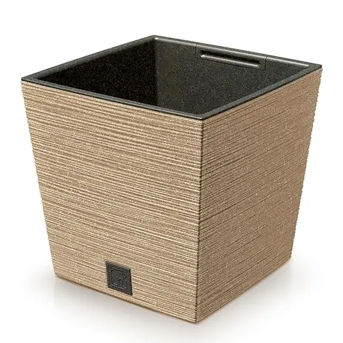 Annastore Blumentopf - Blumenübertopf wetterfest H 23,5 cm inkl. Innentopf mit 33% echtem Holzanteil - Pflanzgefäß - Pflanzsäule - Übertopf - Größe quadratisch - Ø 24 cm/H 23,5 cm, Farbe eco-Natur
