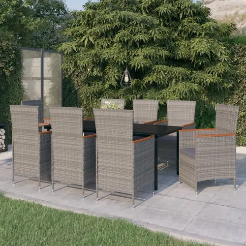 The Living Store 9-tlg. Garten-Essgruppe Grau mit Auflagen