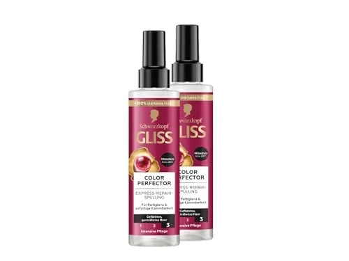 Gliss Express-Repair-Spülung Colour Perfector (2x 200 ml), Haarspülung für getöntes, gesträhntes oder gefärbtes Haar, Hitzeschutz bis zu 230 °C