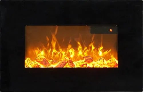 Sureflame WM-9334 Elektrischer Wandkamin mit Fernbedienung in Schwarz, 66 cm