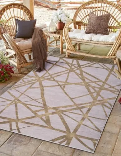 MY-RUG Outdoor Teppich 160x230cm, wetterfest und waschbar - Teppich für Innen- und Außenbereiche mit modernem Boho-Design. Pflegeleicht, robust und ideal für Balkon und Terrasse. Maschinenwaschbar bei 30°C, UV-beständig und rutschfest.