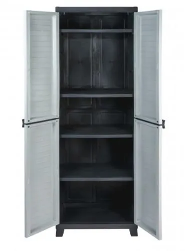 Kreher Elite Kunststoffschrank mit 4 verstellbaren Böden - Aufbewahrungsschrank mit 4 höhenverstellbaren Böden, jeweils bis 20 kg belastbar. Ideal für Keller, Garage und Garten, schnell ohne Werkzeuge aufgebaut und nachhaltig aus recyceltem Kunststoff.