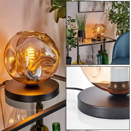 Villamare Tischlampe aus Metall/Glas in Schwarz/Bernsteinfarben