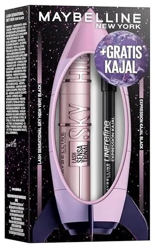 Maybelline Sky High Mascara & Expression Kajal Eyeliner - Xmas Coffret Augen Make-up Set - Erlebe festliche Augenblicke mit dem Maybelline Xmas Coffret. Die Sky High Mascara zaubert voluminöse Wimpern, während der Expression Kajal für strahlende Augen sorgt. Ideal für glamouröse Looks in der Weihnachtszeit!
