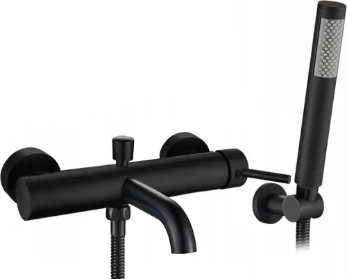 Rea Badewannenarmatur LUNGO BLACK - Elegante Wandmontage Badewannenarmatur aus Messing mit Handbrause, ideal für moderne Badezimmer und zeitloses Design.