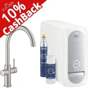 Grohe Blue Home Starter Kit C-Auslauf - Küchenarmatur mit integriertem Wasserfilter, ideal für frisches, gefiltertes Wasser direkt aus dem Wasserhahn. Elegantes Edelstahl-Finish und wassersparendes Design.