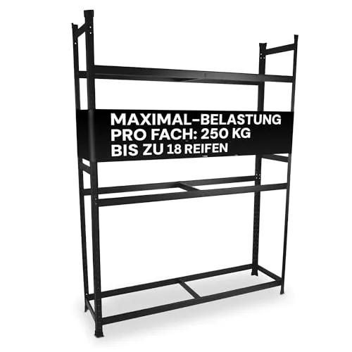 ALL Premium Reifenregal 18 Reifen 200x150x40cm Schwarz – 250 kg Traglast, Reifenregal 16 Reifen, Reifenständer & Reifenhalter – Felgenbaum Garagen Zubehör für Garage & Lager