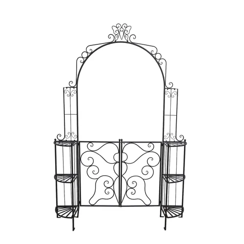 Rosenbogen LAKI mit Pforte und Eckregalen - Rosenbögen mit Pforte und praktischen Eckregalen, ideal für romantische Gartenarrangements und zur Unterstützung von Kletterpflanzen.