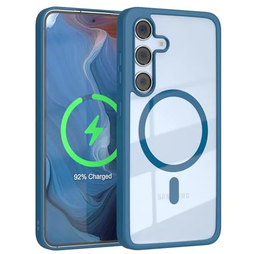 EAZY CASE Hülle für Galaxy S24 FE kompatibel mit Qi Charging Ultra Aufprallschutz Stoßfest und Kratzfest dünne Schutzhülle Kameraschutz Silikon Cover Clear Hybrid Handy Case Dunkel Blau - Qi Charging