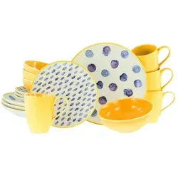 CreaTable Kombiservice Maisie Bunt 16-tlg für 4 Personen - Buntes Kombi-Service aus Steinzeug, mikrowellengeeignet und spülmaschinenfest – perfekt für fröhliche Mahlzeiten mit Familie und Freunden!