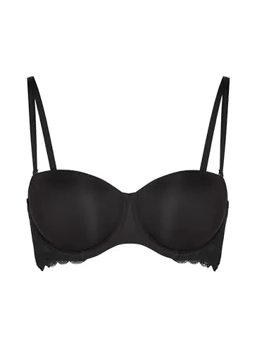 Hunkemöller Vorgeformter Bügel-BH Angie, Strapless - Black - 75F - Vielseitiger, strapless Bügel-BH mit abnehmbaren Trägern für perfekten Halt. Ideal für jedes Outfit und durch elegante Spitzendetails ein echter Hingucker. Kombinieren Sie ihn mit dem passenden Höschen für ein perfektes Set!