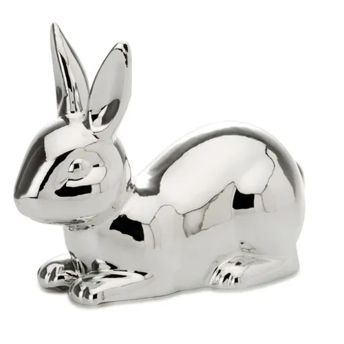 Deko Porzellan Kaninchen Figur Silber 14 cm