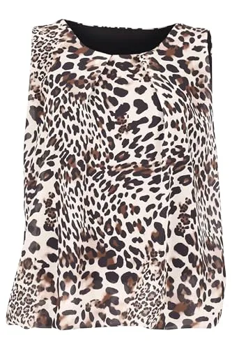 Malito Damen Bluse ärmellos – Elegante Schlupfbluse mit Rundhals und Leo Print