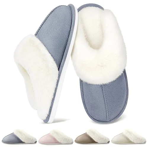QQSQ Hausschuhe Damen Herren Winter Warme Bequem Plüsch Hausschuhe Weiche Flauschige Flache Pantoffeln Rutschfeste Slippers Indoor Outdoor