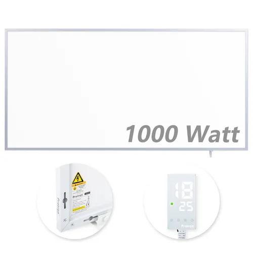 Protron Infrarotheizung Alu Heizpaneel - 1000W mit Smart Thermostat - Heizgeräte mit programmierbarem Smart Thermostat für individuelle Temperatursteuerung und Energieeffizienz. Ideal für Wandmontage.