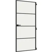 vidaXL Innentür Schlank Schwarz 93x201,5 cm - Elegante Innentür aus mattem Hartglas mit robustem Aluminiumrahmen, ideal für modernen Sichtschutz und stilvolle Raumtrennung.