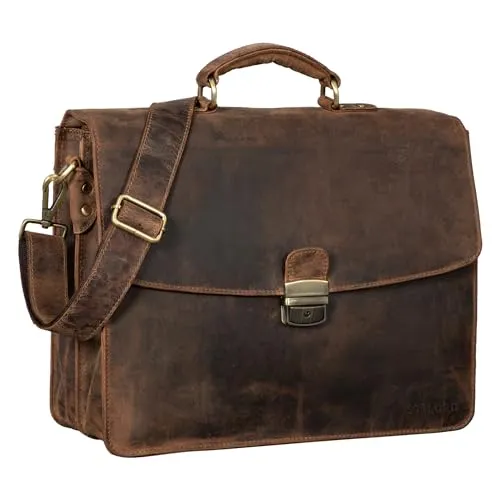 STILORD 'Loris' Klassische Aktentasche aus Leder für Herren mit 15 Zoll Laptop-Fach - Elegante Aktentasche aus Rindsleder mit Trolleyschlaufe, ideal für Geschäftsreisen. Bietet Platz für große DIN A4 Akten und hat ein praktisches Laptopfach - perfekt für stilvolle Auftritte im Job!