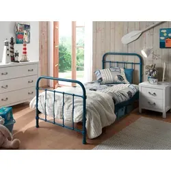 Vipack Metallbett New York 90x200 cm, blau - Kinderzimmermöbel mit hochwertiger Pulverbeschichtung, stabiler Rohrrahmen und modernes Design für eine gemütliche Schlafumgebung.