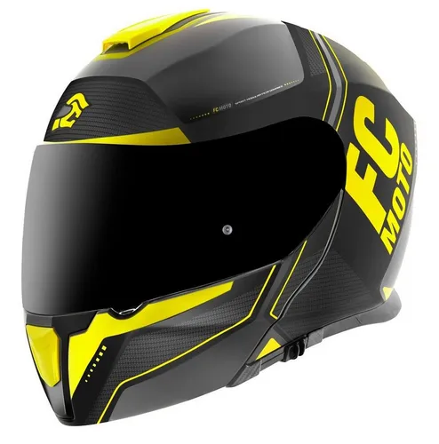 FC-Moto Novo Circuit Klapphelm, schwarz-gelb, Größe M - Motorradhelm mit HIRP Schale und Ratschenverschluss, bietet optimalen Schutz und Komfort für Männer auf jeder Fahrt.