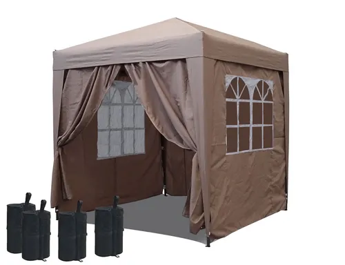 Quick Star Faltpavillon 2x2m Graubeige mit 4 Fußgewichten - Faltpavillon für Garten und Balkon, wasserabweisend mit 4 Seitenteilen und einfachem Aufbau in Minuten – ideal für Feste und Veranstaltungen.