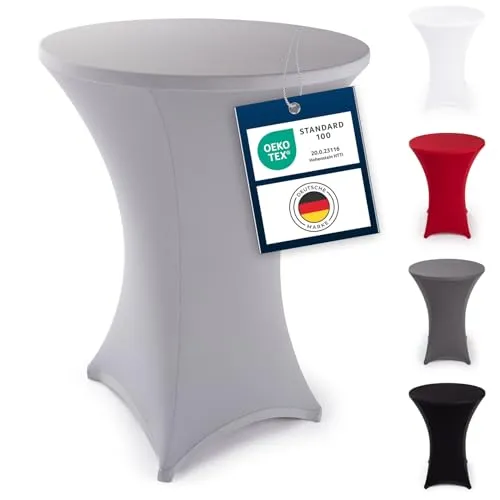 Blumtal Stretch Stehtisch Hussen Bügelfrei - Oeko -TEX zertifizierte Tischhussen für Stehtische Ø 60 – 65 cm - Verstärkung im Fußbereich - waschmaschinengeeignet - Silbergrau