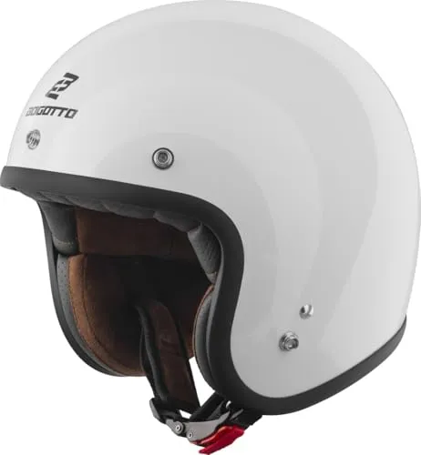 Bogotto H541 Solid Jethelm, weiß, Größe XL für Männer - Motorradhelm mit thermoplastischer Außenschale und Druckknöpfen für Helmschirm-Anbringung, ideal für stilbewusste Fahrer.