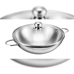 Kopf Wok Josie 32 cm - Edelstahl Wok mit Glasdeckel - Pfanne aus hochwertigem Edelstahl, ideal für Induktion und andere Herdarten, inklusive praktischen Glasdeckel für einfaches Garen und Sichtkontrolle.