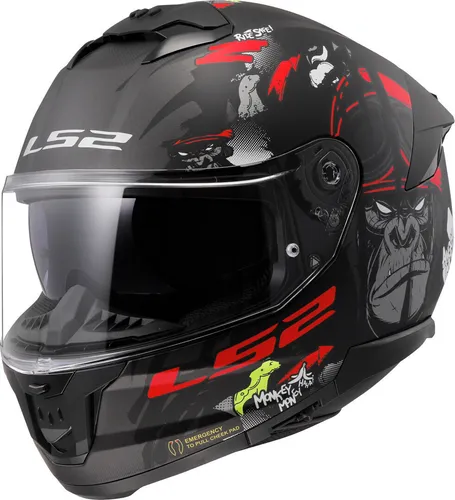 LS2 FF808 Stream II Angry Monkey Helm - Motorradhelm mit integriertem Sonnenvisier, kratzfestem Visier und herausnehmbarem, waschbarem Innenfutter für optimalen Fahrkomfort und Sicherheit.