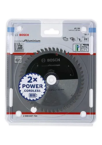 Bosch Kreissägeblatt PRO Aluminium 2608837754 - Metallkreissägeblatt für sehr feine Schnitte in Aluminium, mit präzisionsgeschliffenen Carbide-Zähnen für maximale Festigkeit und reduzierte Hitzeentwicklung.