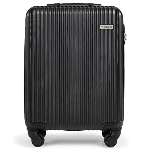 FASSLINE Kabinenkoffer 55x39x20 cm, 36 l, Reisekoffer Handgepäck, Hartschale aus ABS, Vier 360°-Spinner-Rollen, Zahlenschloss, Teleskopgriff, Größe M, Hartschalen-Koffer Trolley Rollkoffer, Schwarz