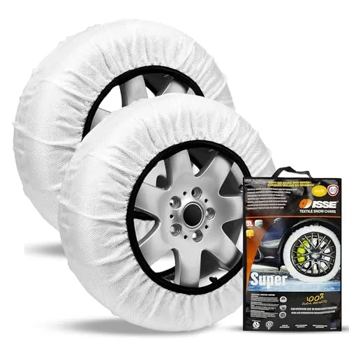 ISSE Super T-74 Textil Schneeketten für Autos - Hochsichere Textil Schneeketten, leicht installierbar, rutschfest und strapazierfähig. Ideal für verschneite Straßen und kompatibel mit ABS/ESP. Maximal 40 km/h, inklusive Montagehandschuhe.