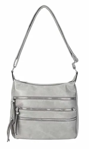 Damen Tasche Shopper Schultertasche Umhängetasche Crossover Crossbody Henkeltasche Beuteltasche Handtasche City Bag Reise Kunst-Leder Grau V1