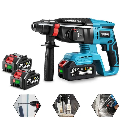 Akku-Bohrhammer Brushless 4-in-1 Multifunktions Bohrhämmer SDS-plus Schlagbohrmaschine mit 2* Akkus und Ladegerät für Bauarbeiten