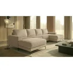 Ecksofa VALTOR 320x185 cm mit Schlaffunktion, Bonellfederkern und Bettkasten, Farbe: Beige - Beige
