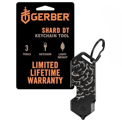 Gerber Multifunktions-Tool und Schlüsselanhänger, Shard DT, Dog Tag mit 3 Funktionen für die kleinen Alltagsprobleme, Länge: 6,5 cm, Gewicht: 28 g, Edelstahl, Schwarz, 1074041