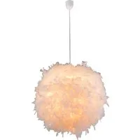 Pendelleuchte mit echten Federn – Hängelampe für Schlafzimmer und Wohnzimmer - Lampen – Exklusive Pendelleuchte mit weißem Textil und echten Federn. Flexibel mit E27 Fassung, ideal für individuelle Lichtgestaltung. Maße: Ø 60x130 cm.