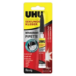 UHU Sekundenkleber blitzschnell PIPETTE CONTROL 10g - Klebstoffe mit extrem starker Haftung, präzise Dosierspitze für einfaches Auftragen und tropffrei, spülmaschinenfest und wasserresistent.