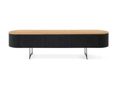 RTV TV Tisch Lowboard mit Schubfächern - Modernes TV-Ständer aus Holz in Schwarz, ideal für das Wohnzimmer. Mit 3 praktischen Schubladen für zusätzlichen Stauraum. Maße: 220 x 50 x 57 cm.