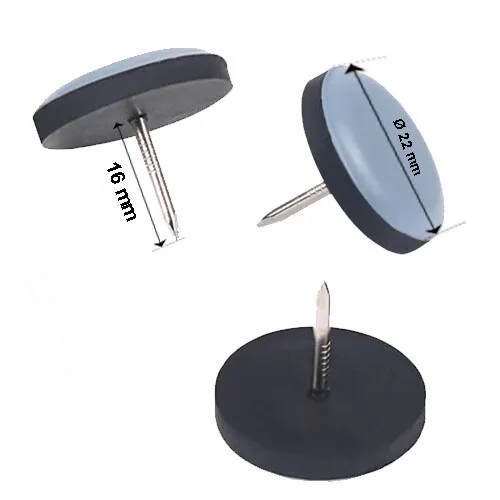 Teflon-Möbelgleiter rund mit Nagel Ø 22 mm, 16 Stück - 5 mm dick / Stuhlgleiter