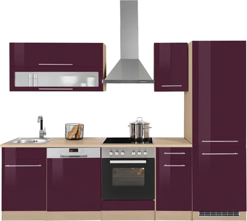 KOCHSTATION Küchenzeile KS-Eton, 270 cm lila mit E-Geräten von Kochstation